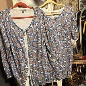 2 pc Twin Set by Jessica London-SS Shell w/LS Cardigan-Multi Paisley sz 18-20